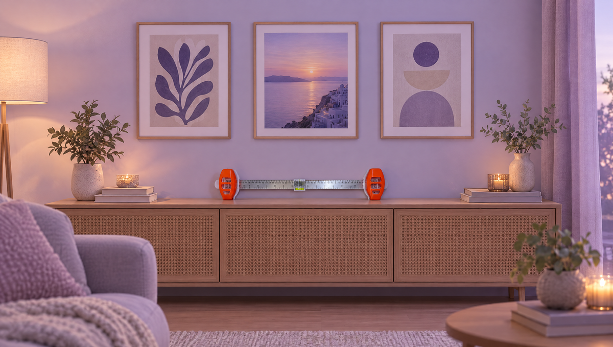 Three frames hung straight above a sideboard
